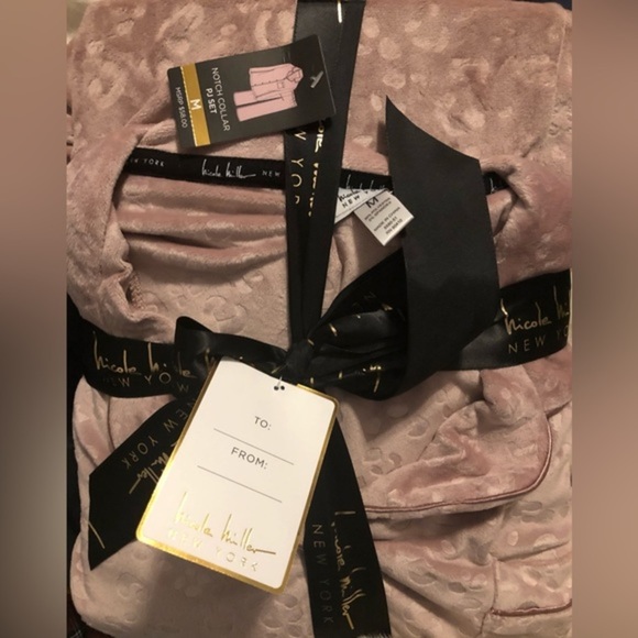 Nicole Miller New York plush mauve notch collar 2pc loungewear pajama set size M - Picture 7 of 13